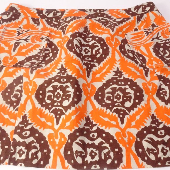Plenty by Tracy Reese Brown Orange Cream Print Front Pocket Mini Skirt Sz 4 - Picture 10 of 12